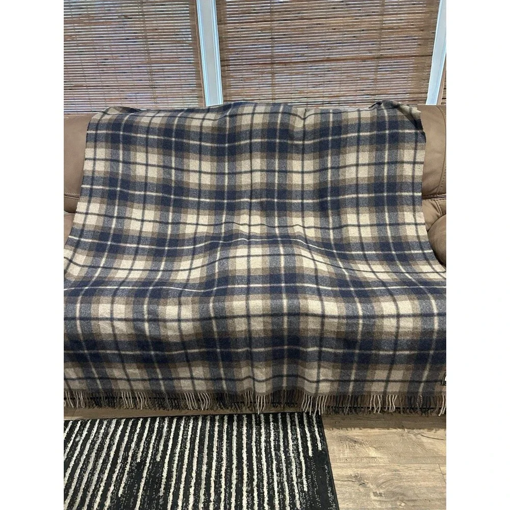 Tumi Superfine Alpaca Plaid Blanket Handcrafted Brown Blue Handcrafted 78x 60